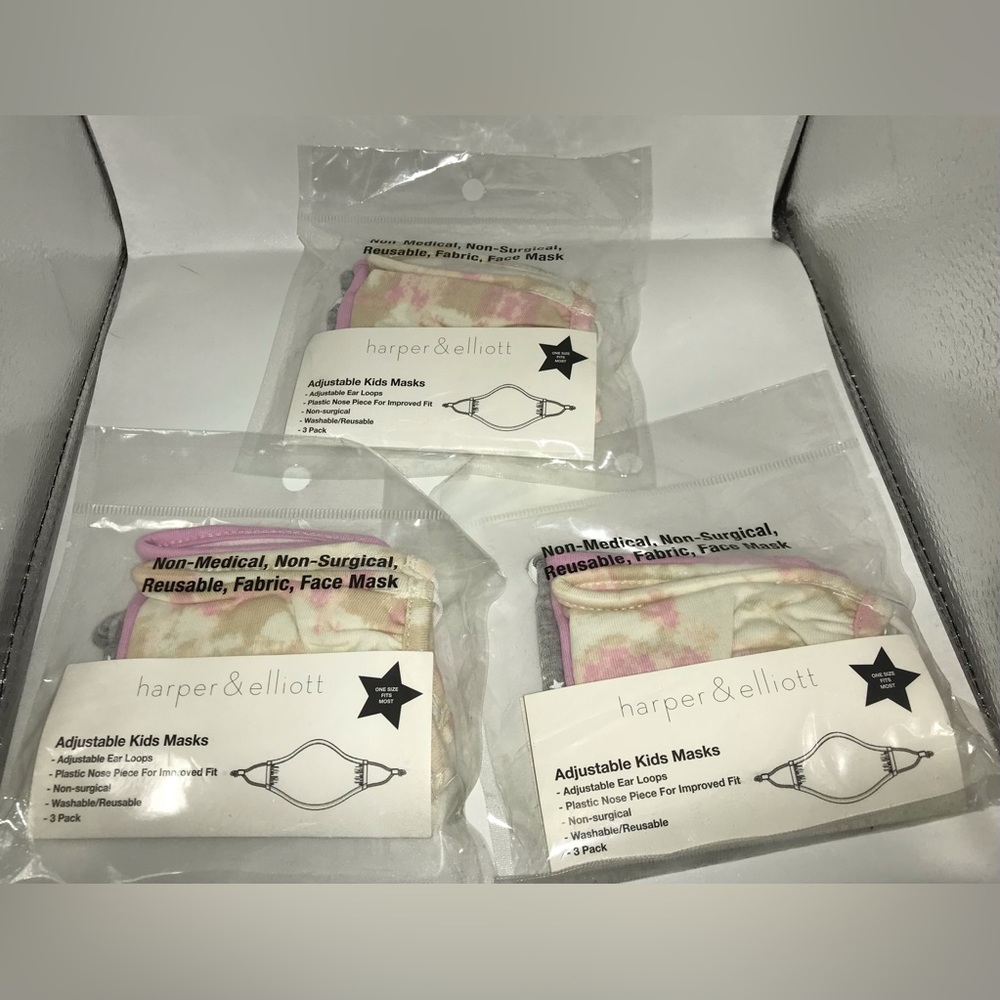 Harper and Elliot kids masks. Three packs nine mask total